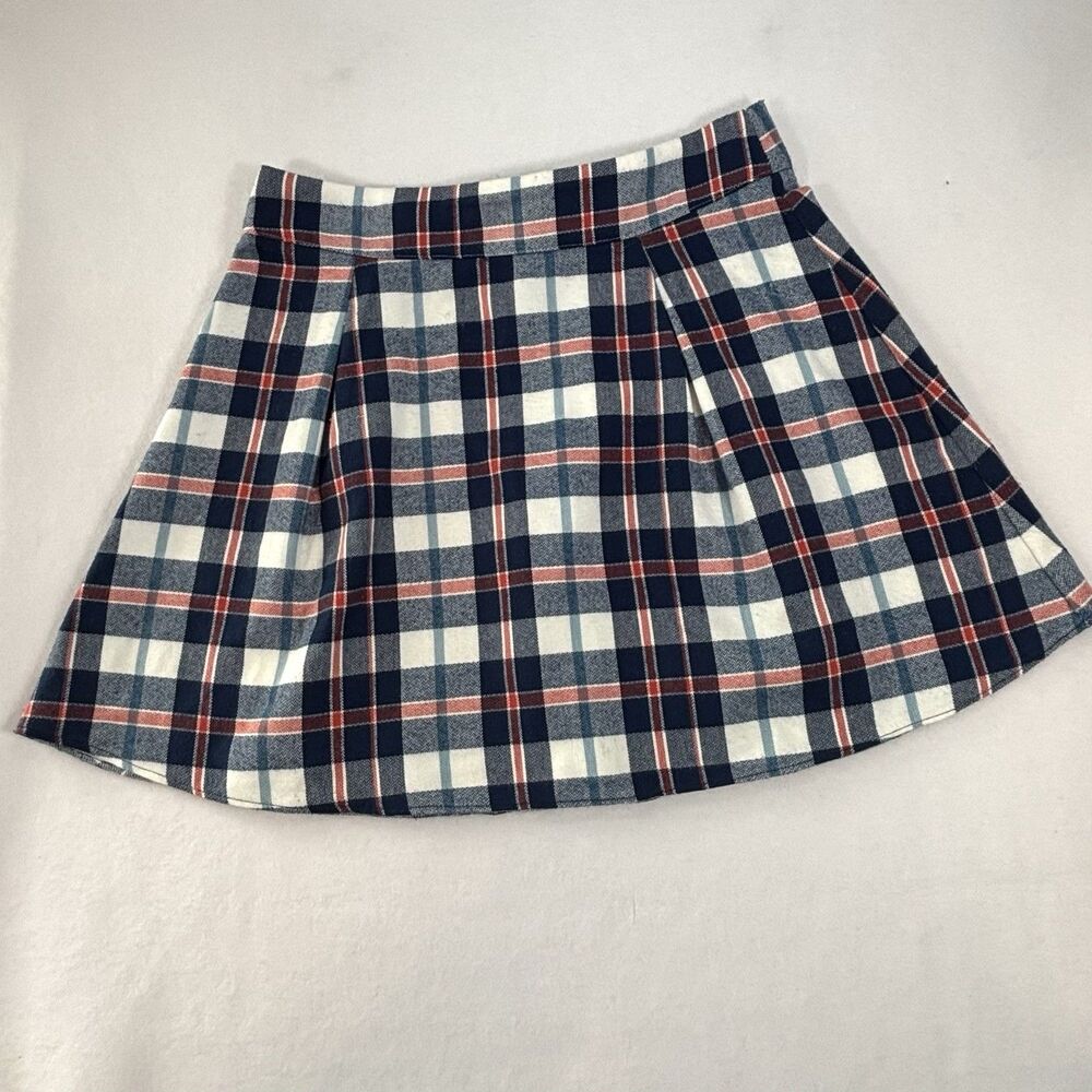 COPPER KEY Blue Red Plaid Skirt  Y2K Short Mini Faux Wool